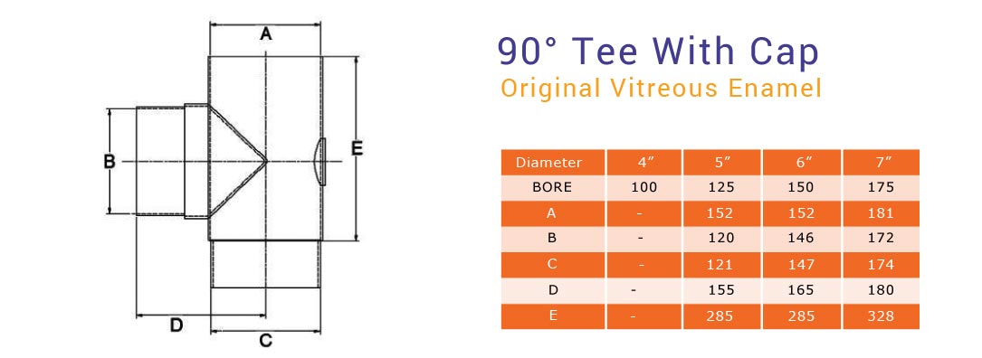 90° Tee with cap original vitreous
